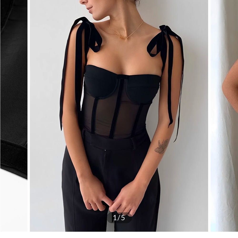 Commense corset top black tied mesh crop size medium brand new